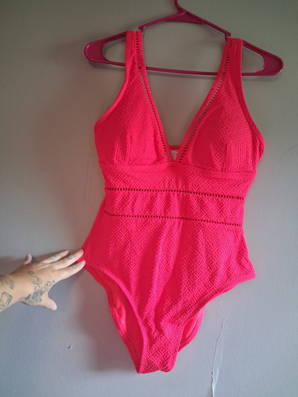 Time and Tru Hot Pink Textured One-Piece Swimsuit